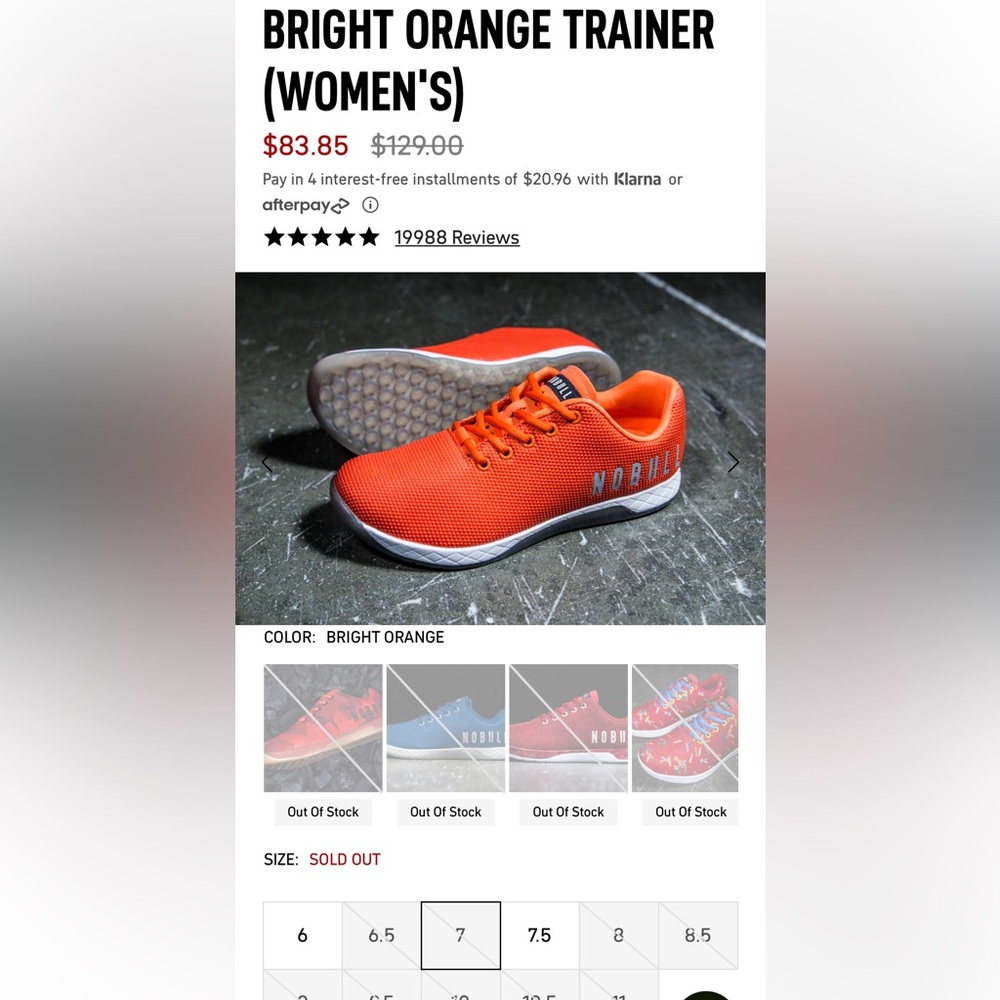 Women’s NO BULL Bright Orange Trainer Shoe, Size 7